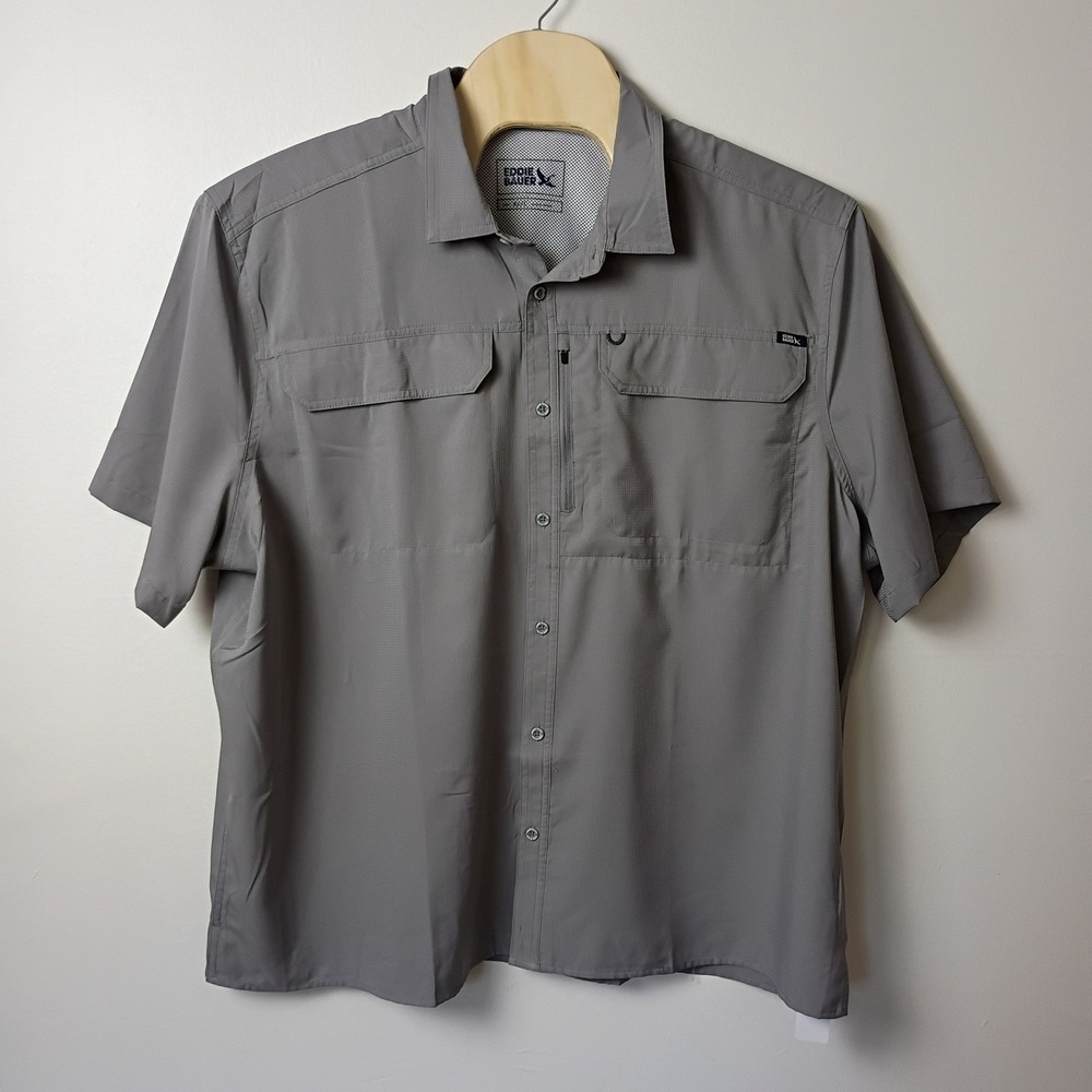 Eddie Bauer Mens 3XL Grey Ripstop Short Sleeve Vented Hiking Shirt EB011287 NEW
